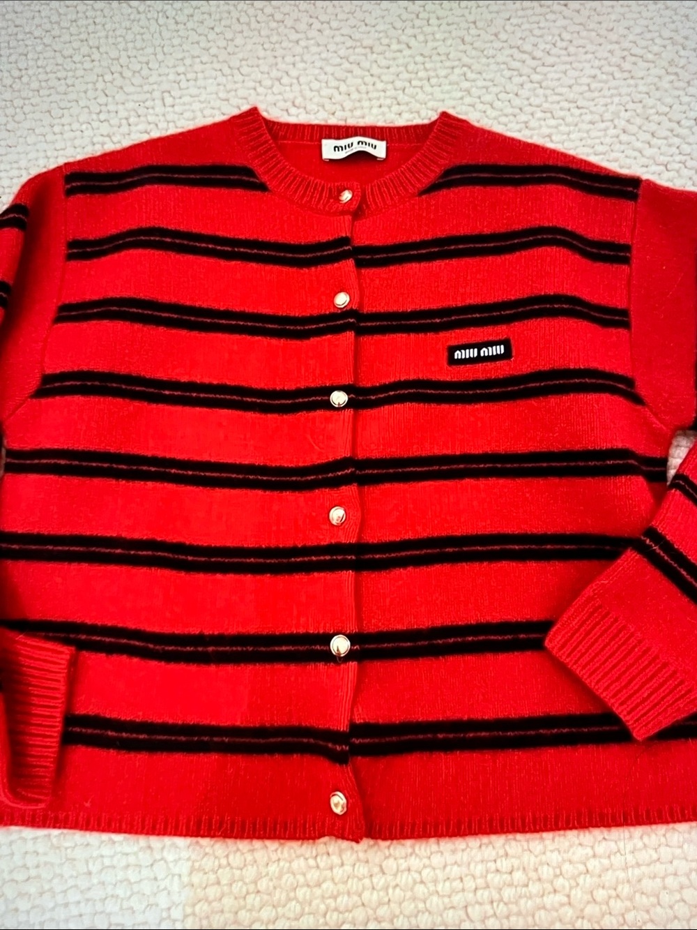 Miu Miu Red and Black Striped Button-Front Cardigan - Picture 2 of 4